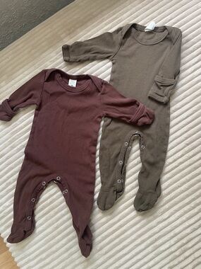 kate quinn Ribbed Footed One-Piece Set in olive green and brown
